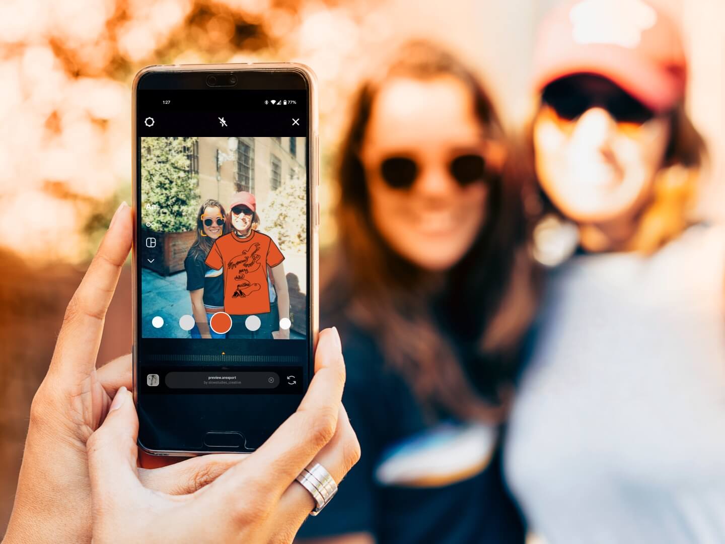 An augmented reality effect for Orange Shirt Day based on an image by student Geraldine Catalbas.